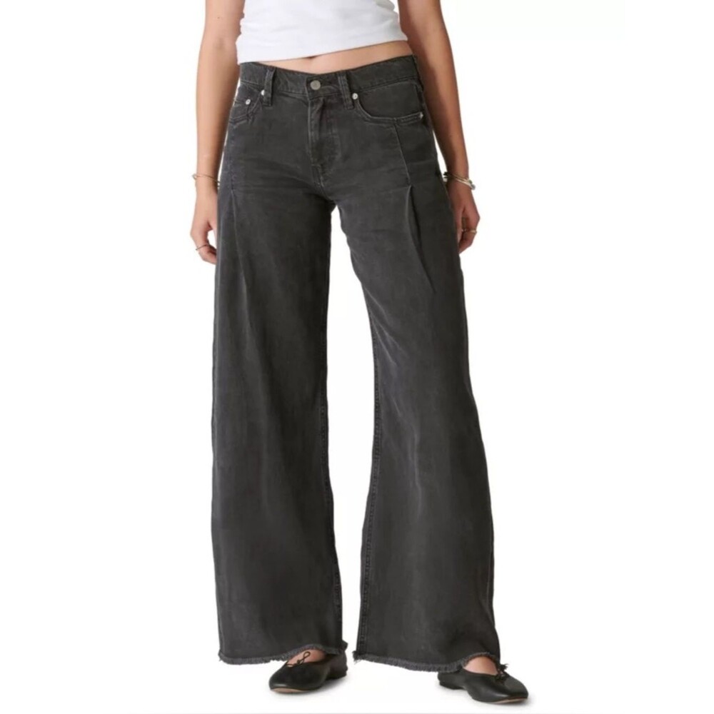 Lucky Brand Black greyish WideLeg High-Rise LIQUID DENIM LUXE PALAZZO jeans NWT